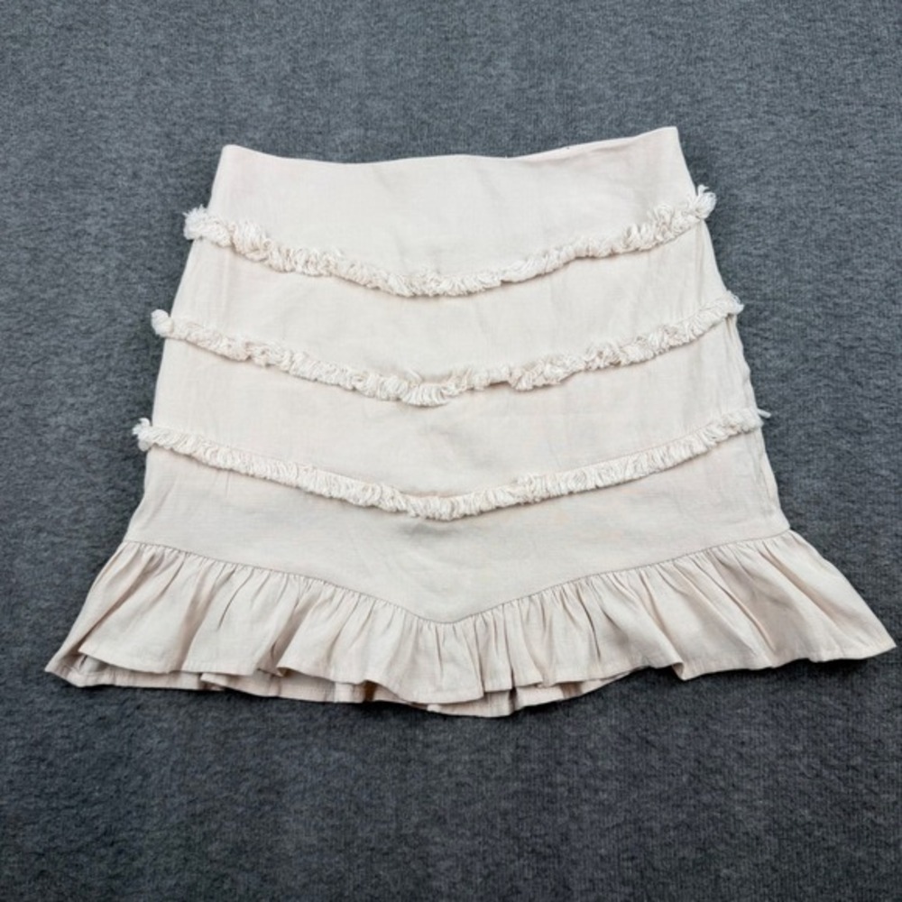 Blue‎ Blush Mini Skirt Women S Beige Fringe Ruffle Hem Boho IBS80553